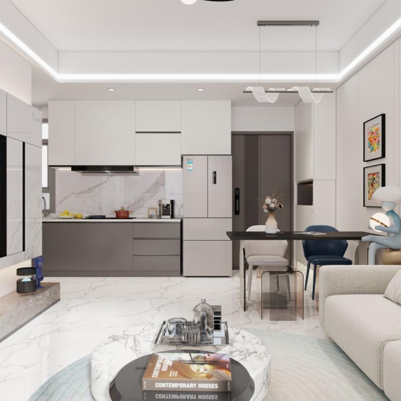 Open plan kitchen and lounge at Calla Residency Westlands apartments