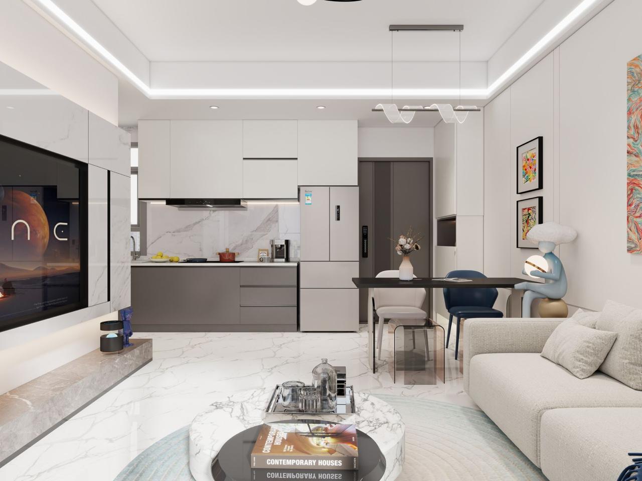 Open plan kitchen and lounge at Calla Residency Westlands apartments