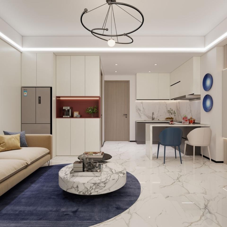 Open plan lounge and kitchen at Calla Residency Westlands apartments for sale