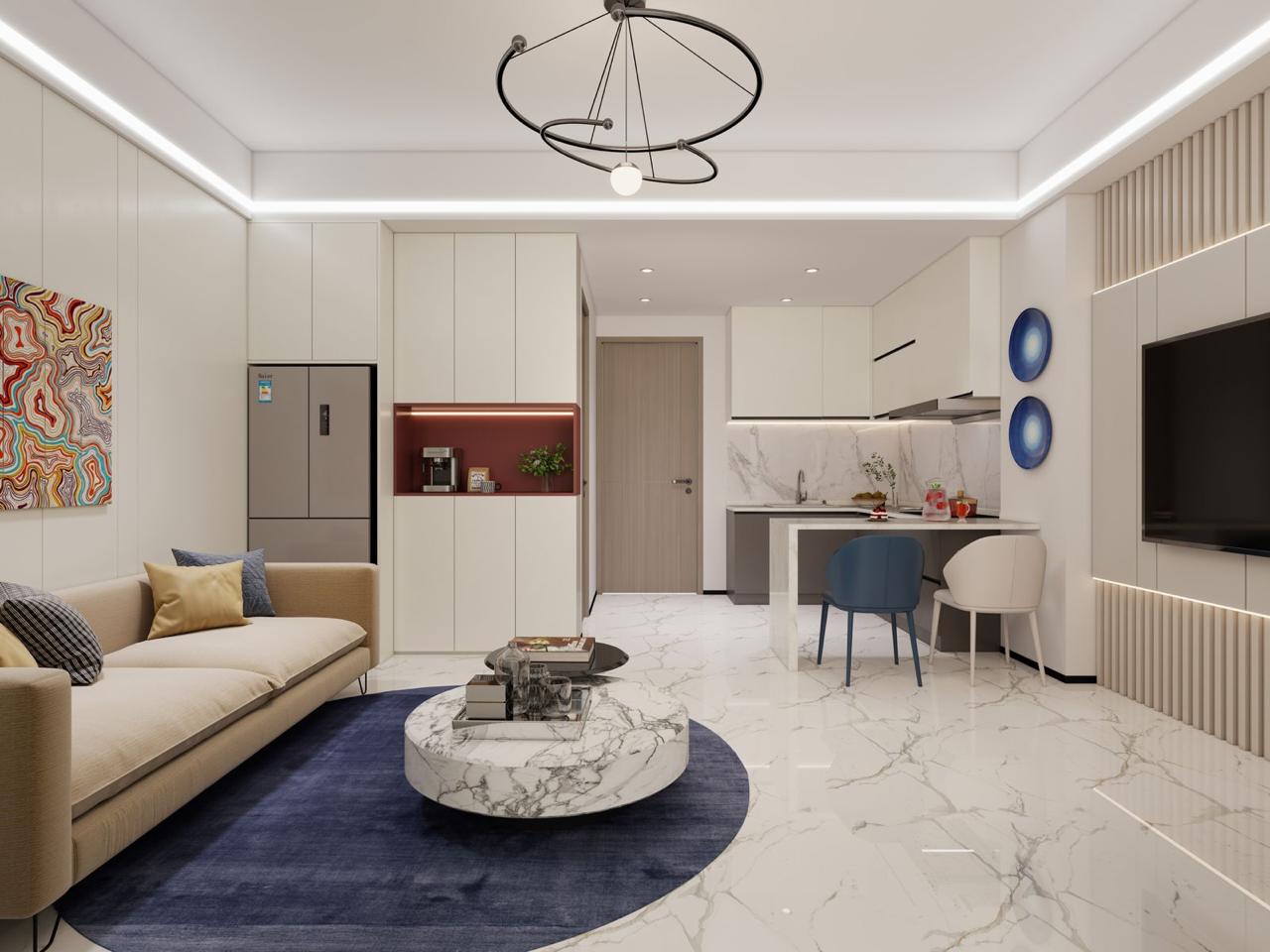 Open plan lounge and kitchen at Calla Residency Westlands apartments for sale
