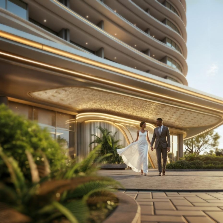 Cheval Riverside luxury apartment entrance with landscaped frontage in Westlands Nairobi