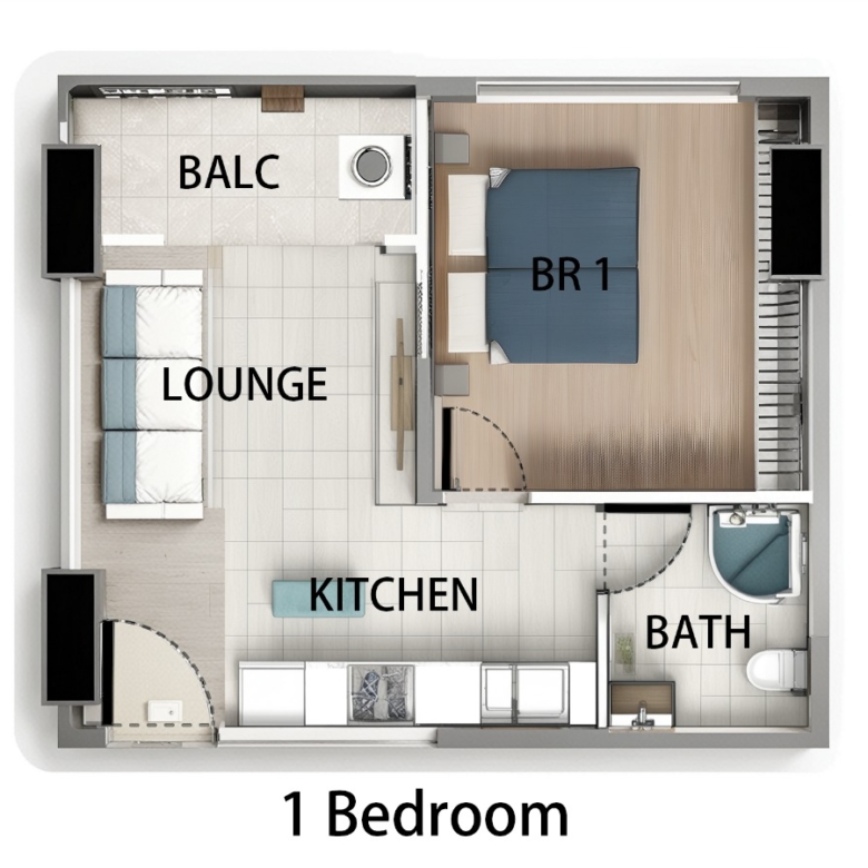 1 bedroom floor plan at Express View Residency apartments in Kilimani