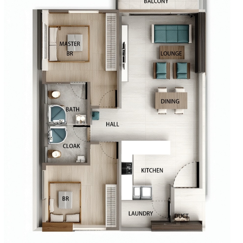 2 bedroom floor plan at Express View Residency apartments in Kilimani