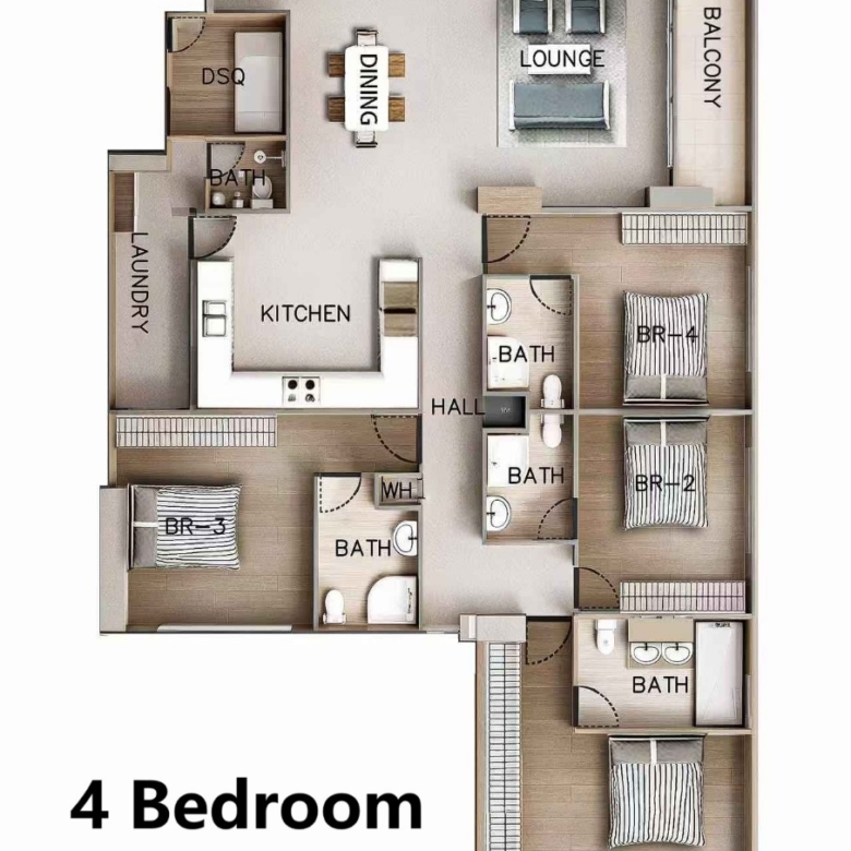 4 bedroom floor plan at Express View Residency apartments in Kilimani