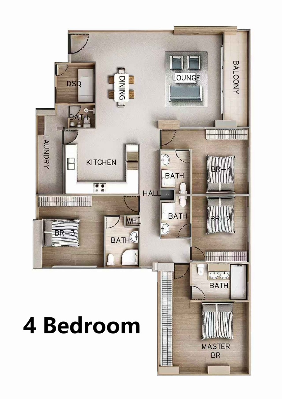 4 bedroom floor plan at Express View Residency apartments in Kilimani