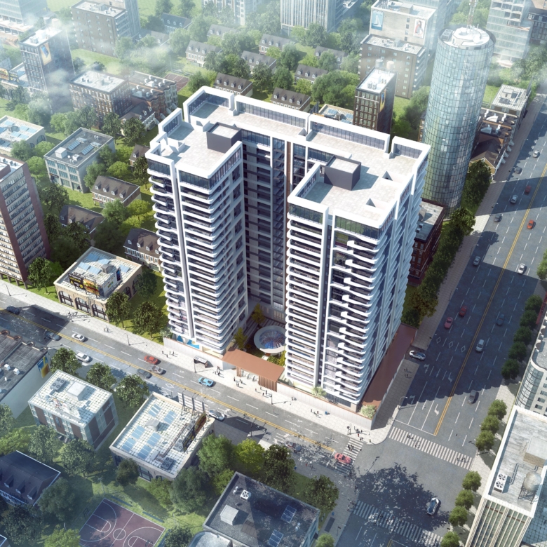 Brookside One Residency aerial exterior view showing modern twin-tower apartments, spacious balconies and contemporary architecture in Westlands, Nairobi.