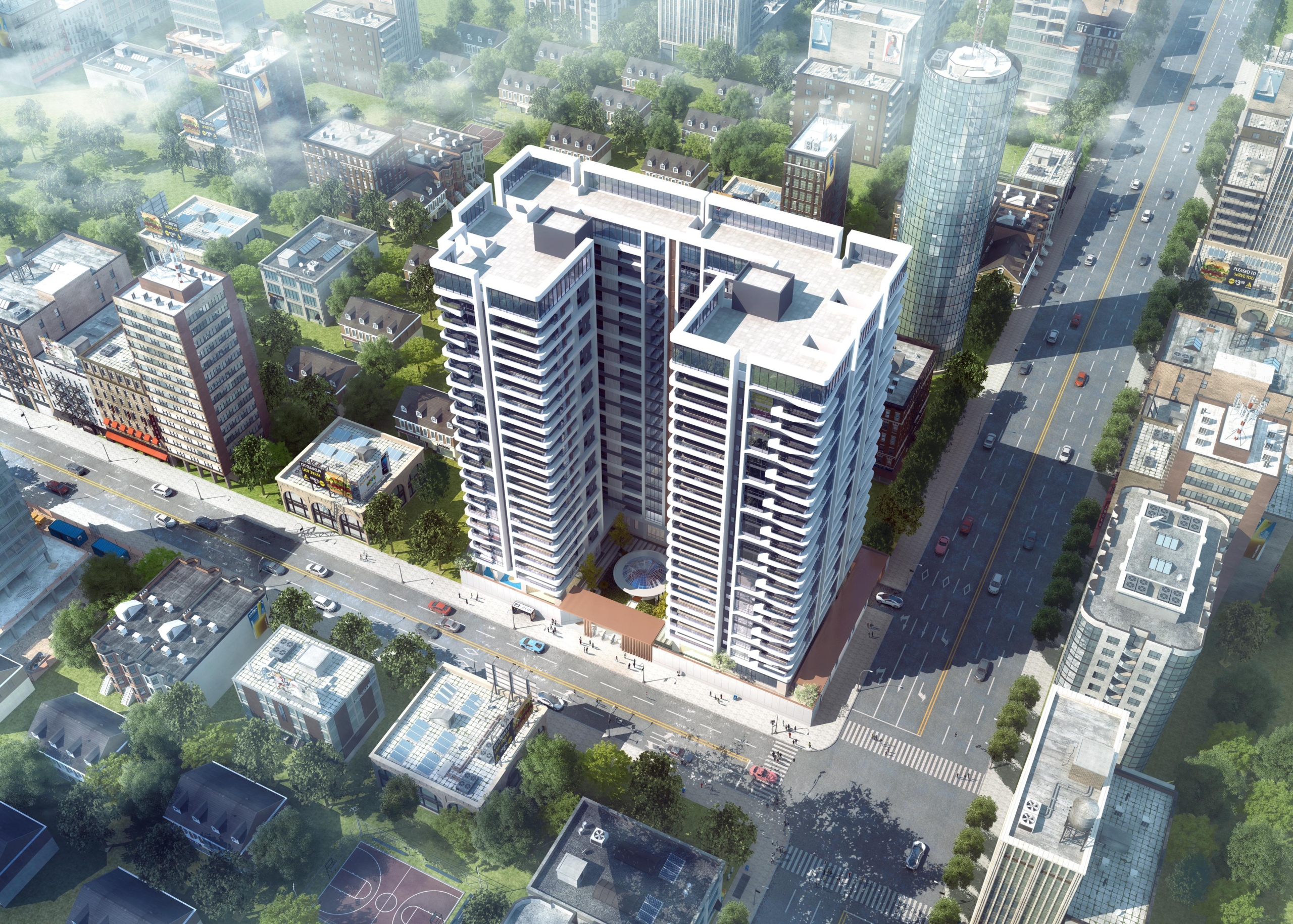 Brookside One Residency aerial exterior view showing modern twin-tower apartments, spacious balconies and contemporary architecture in Westlands, Nairobi.