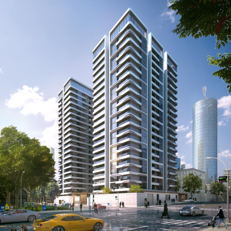 Brookside One Residency high-rise twin-tower apartments in Westlands featuring modern balconies, elegant exterior finishes and contemporary architecture.