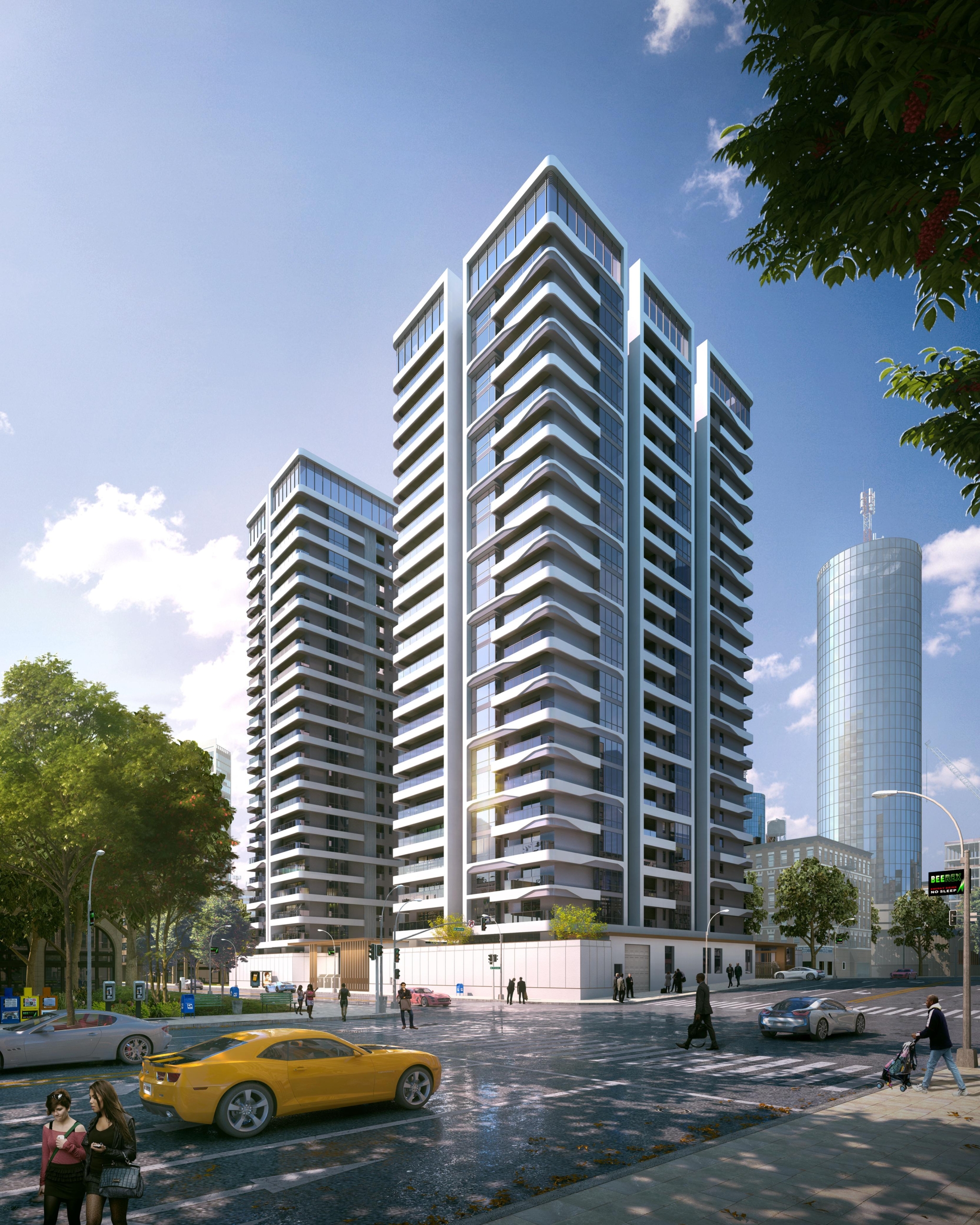 Brookside One Residency high-rise twin-tower apartments in Westlands featuring modern balconies, elegant exterior finishes and contemporary architecture.