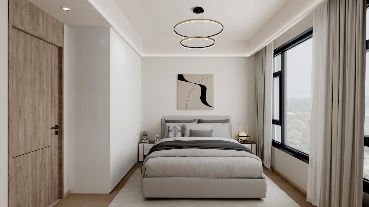 Metricon Oasis contemporary living room featuring cream sofa, modern dining area, crystal chandelier, grey tiled flooring and elegant interior finishes.