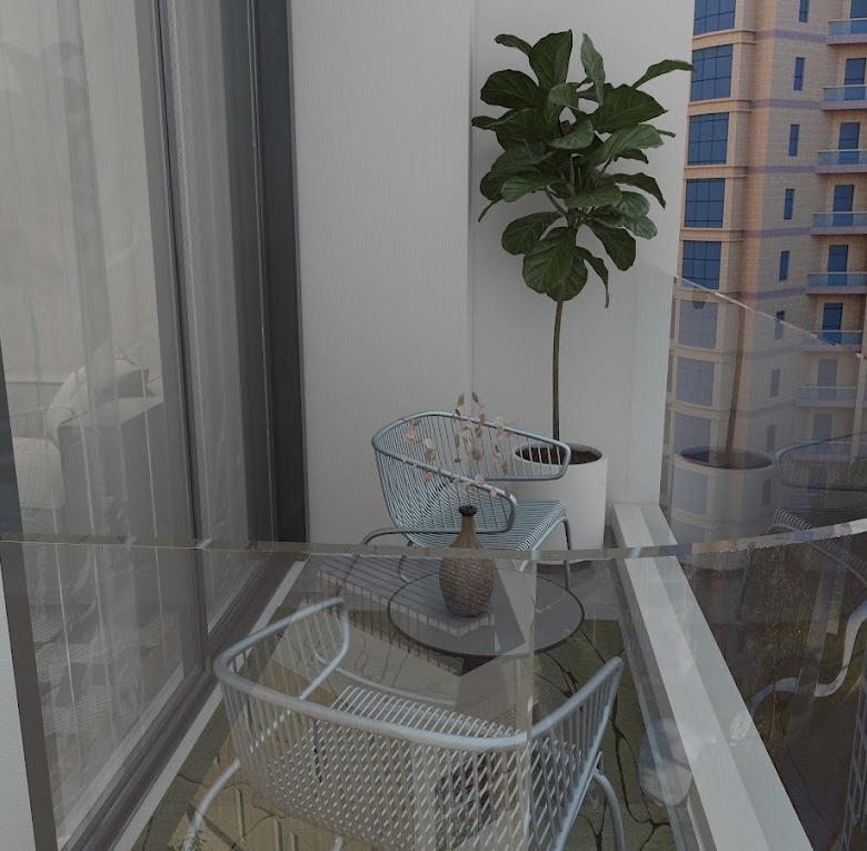 Private apartment balcony with outdoor seating at Oak Breeze Residency Kilimani