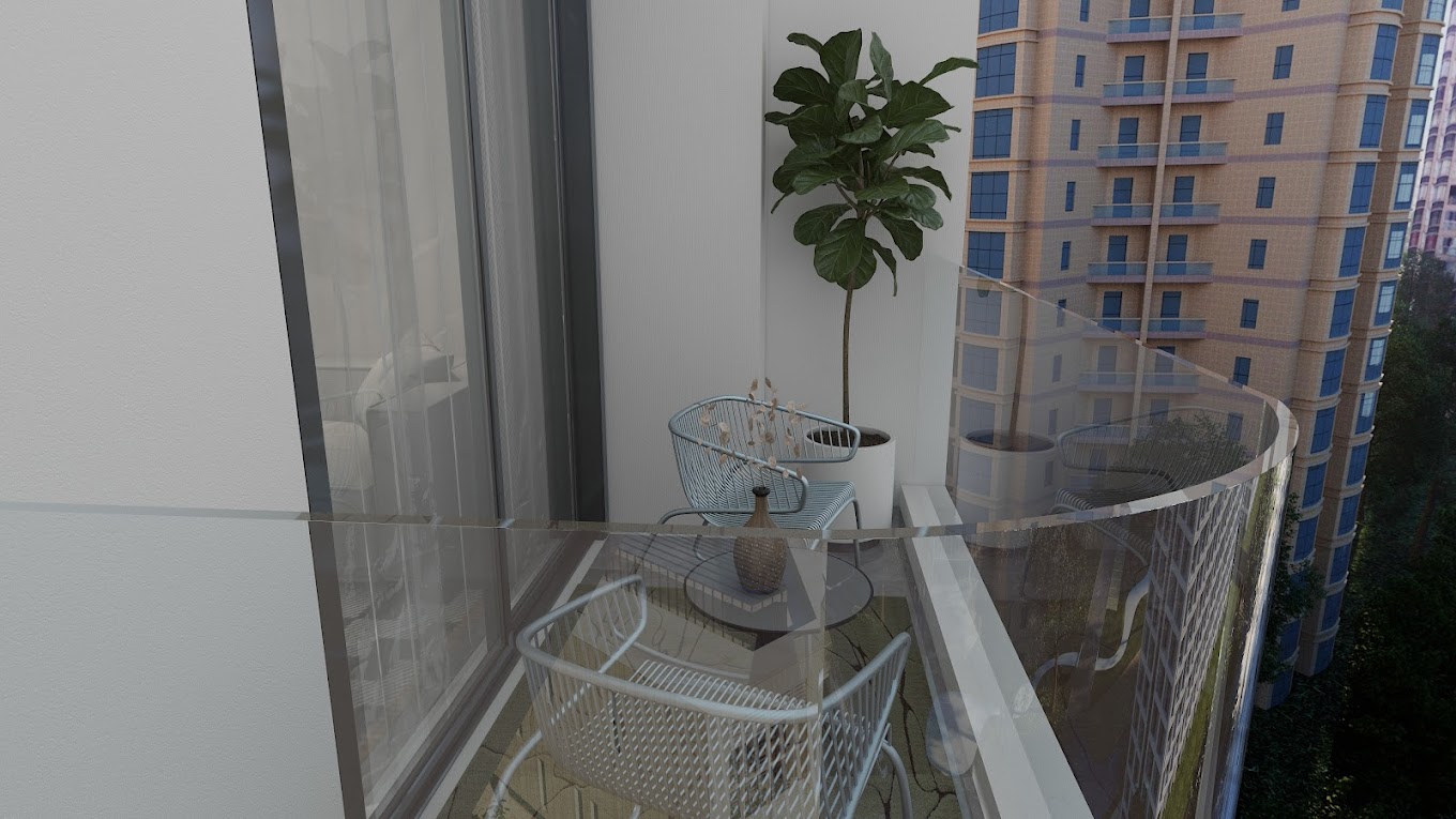 Private apartment balcony with outdoor seating at Oak Breeze Residency Kilimani