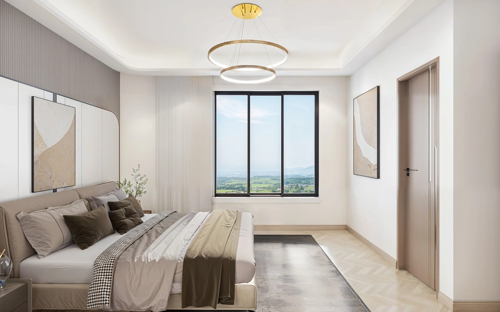 Spacious master bedroom with large window at Oak Breeze Residency Kilimani