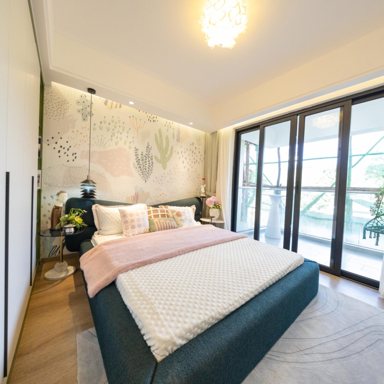 Main bedroom with balcony doors at Himalaya Horizon apartments in Westlands Nairobi