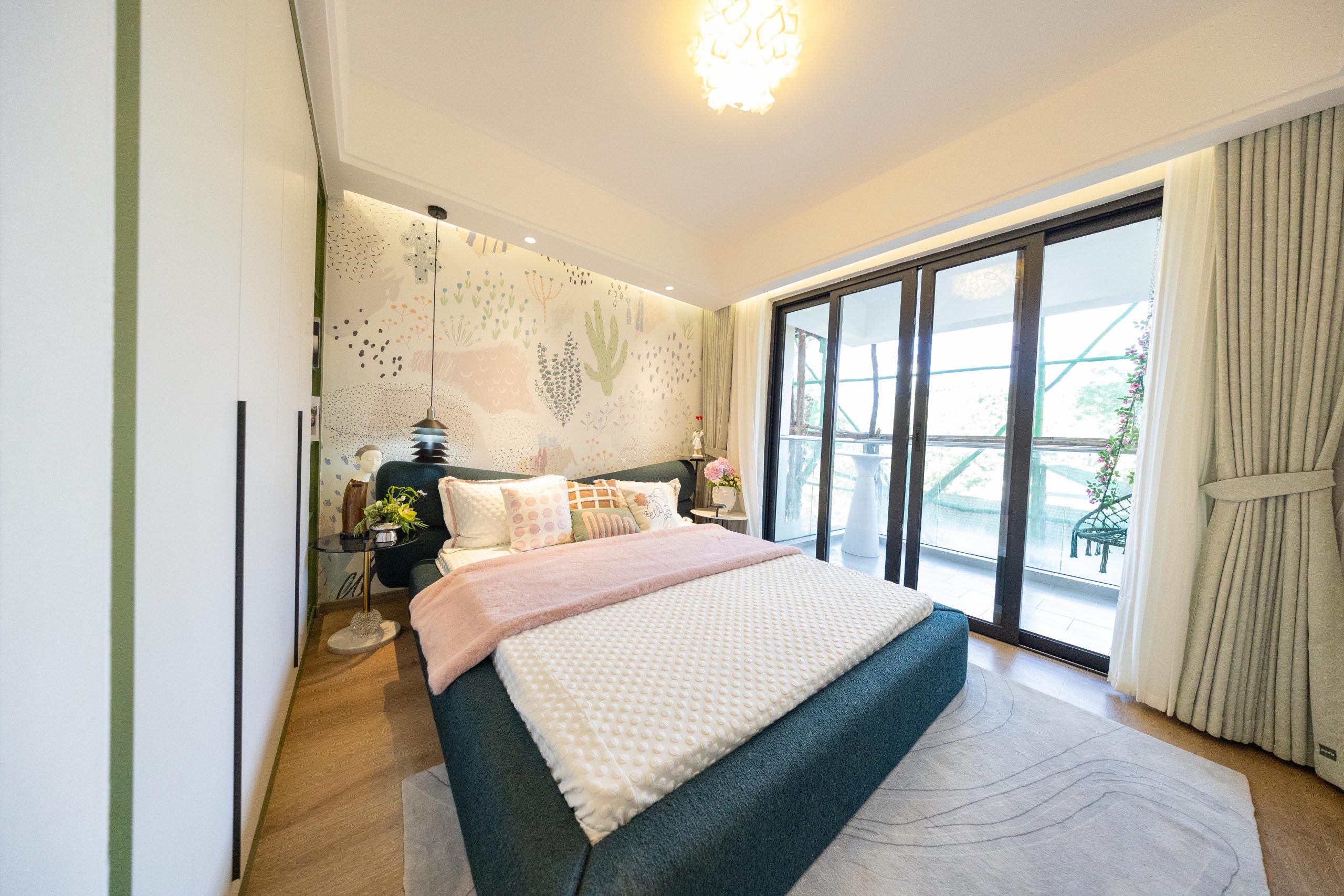 Main bedroom with balcony doors at Himalaya Horizon apartments in Westlands Nairobi