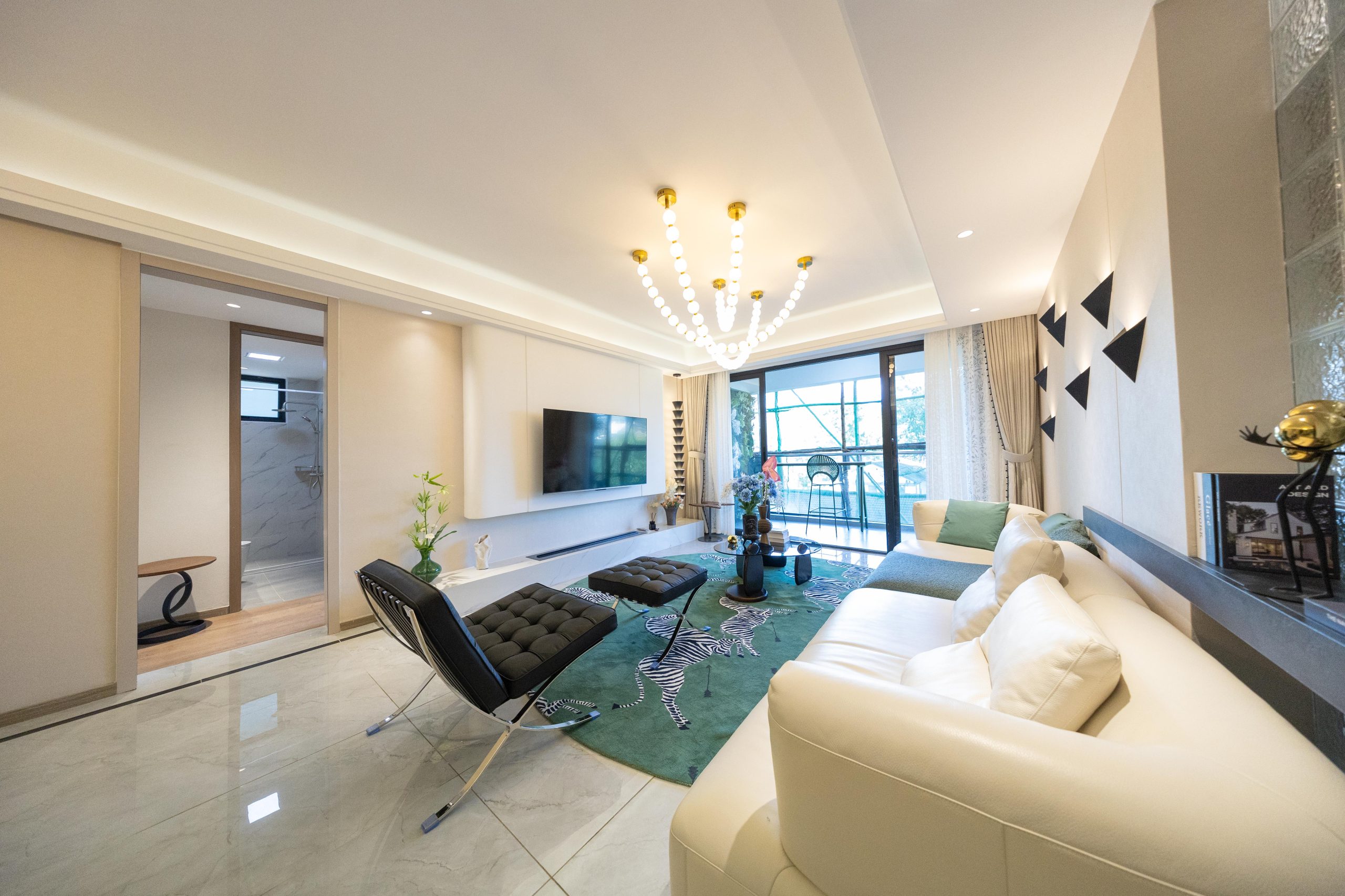 Modern lounge with balcony access at Himalaya Horizon apartments in Westlands