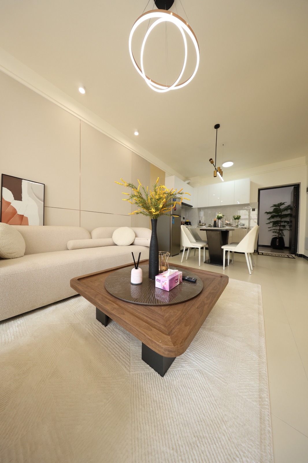 Contemporary show apartment living room at Luster Arbor Residency in Kileleshwa
