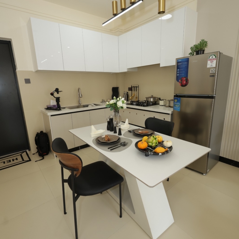 Show apartment kitchen and dining area at Luster Arbor Residency in Kileleshwa