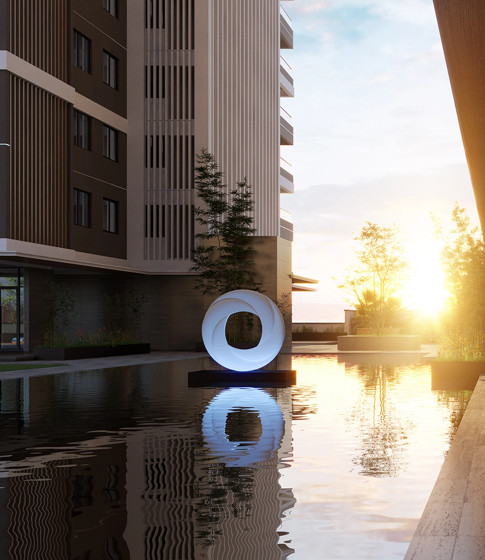 Landscaped water feature at Only You Elgeyo Apartments Kilimani