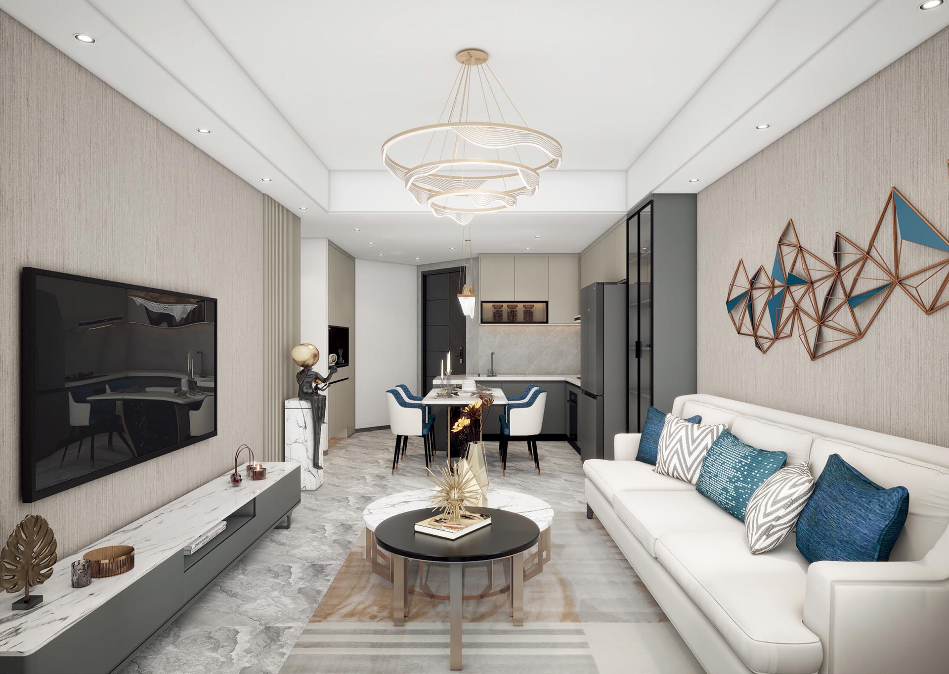 Open-plan living and dining area in a Westlands serviced apartment