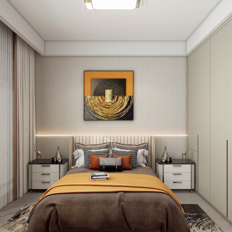 Modern bedroom with fitted wardrobes in a Westlands apartment