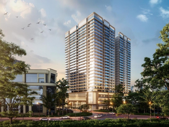 Brookside Oak Apartments Westlands towers viewed from a landscaped road