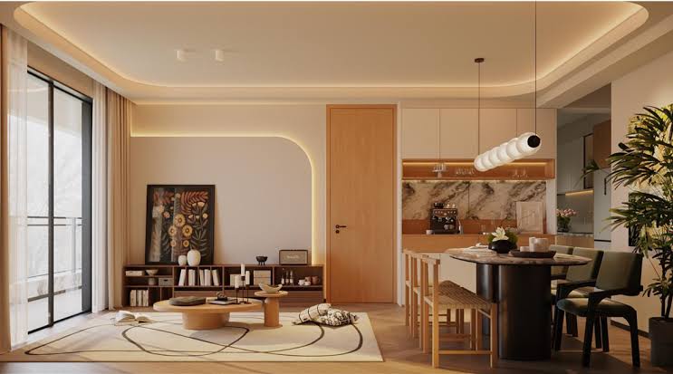 Brookside Oak Apartments Westlands open-plan living room and kitchen with dining island