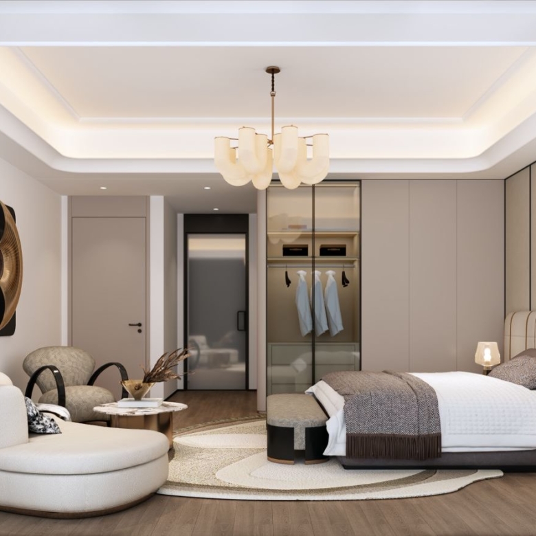 Spacious bedroom suite with lounge area at Golden Hill Apartments in Westlands