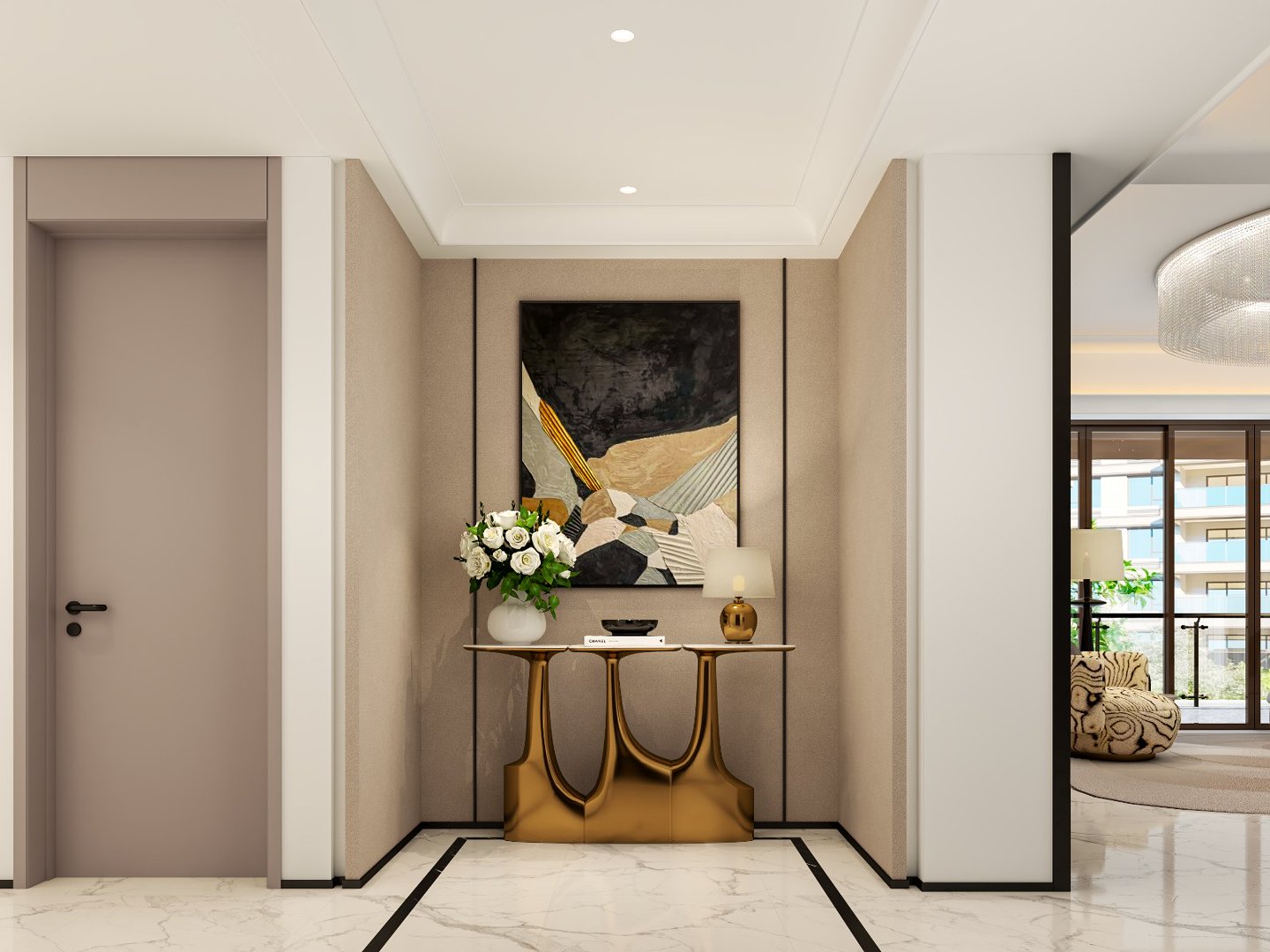 Elegant apartment entrance foyer at Golden Hill Apartments in Westlands