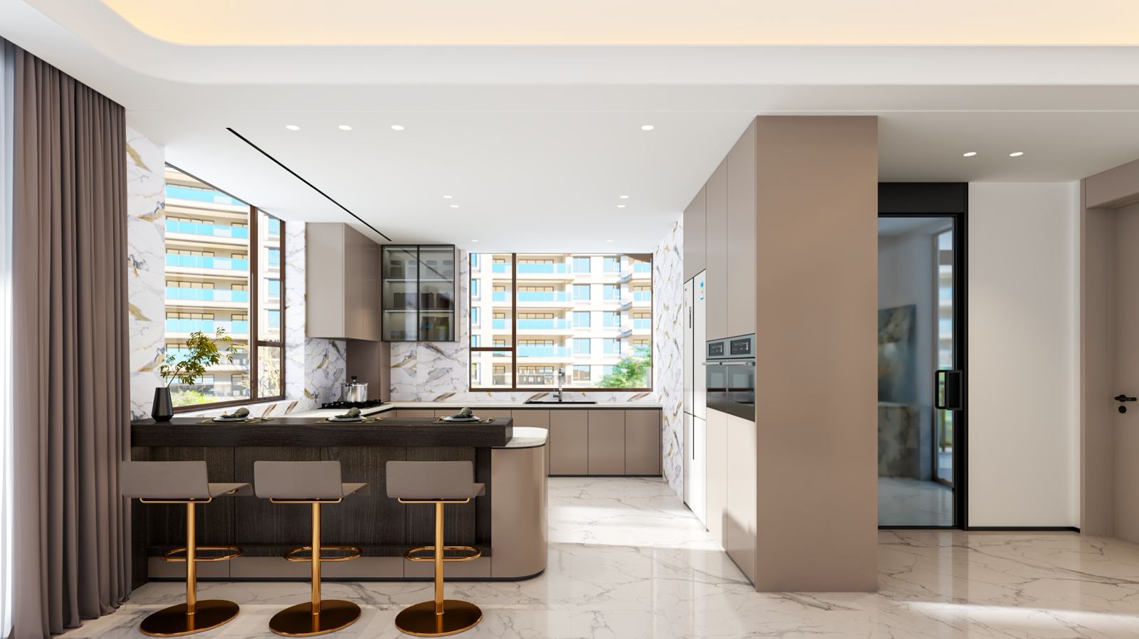Golden Hill Apartments Fitted Kitchen Modern fitted kitchen with breakfast counter at Golden Hill Apartments in Westlands
