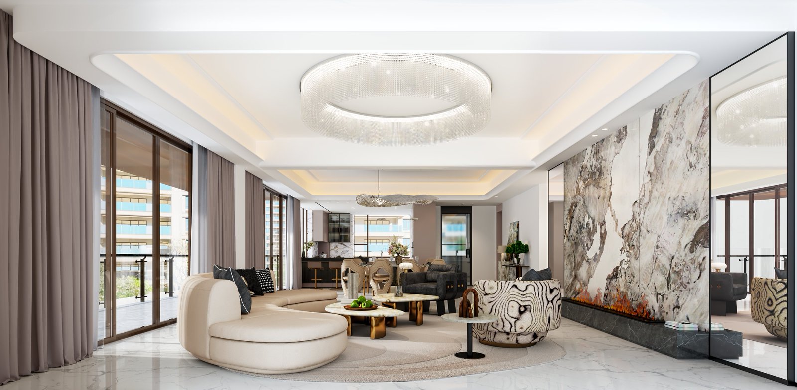 Luxury open-plan living room at Golden Hill Apartments in Westlands, Nairobi