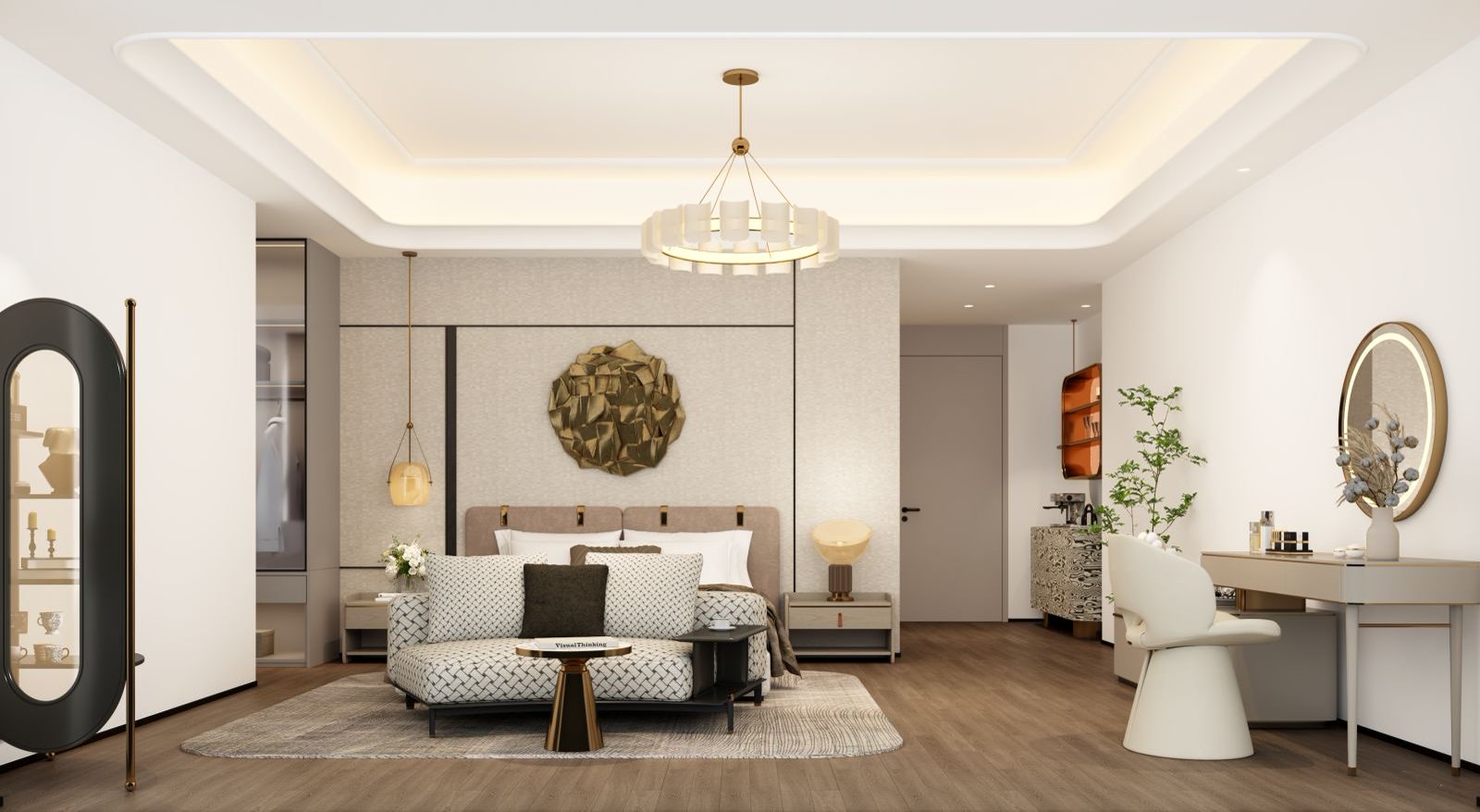 Luxury master bedroom with sitting and dressing areas at Golden Hill Apartments