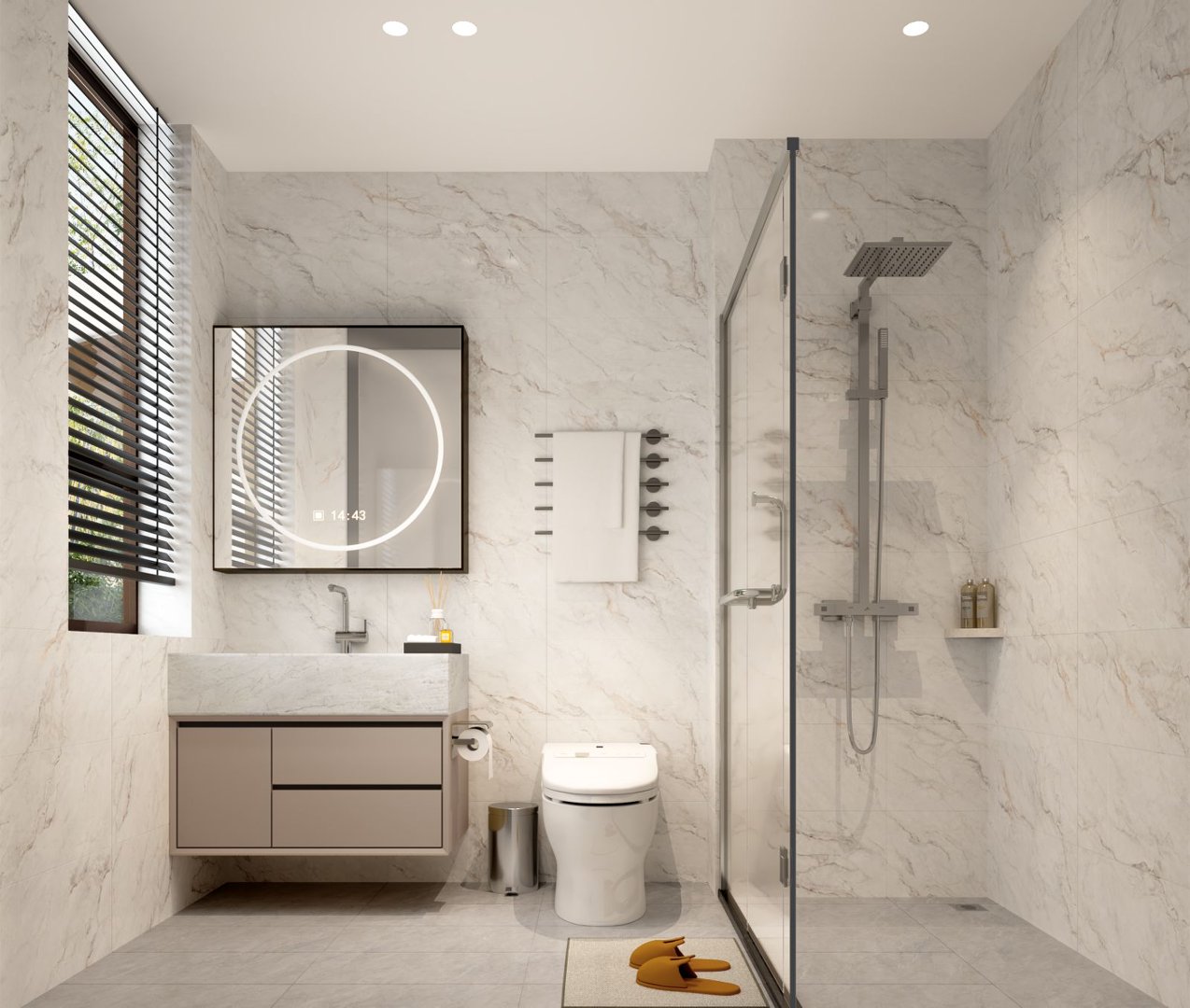 Modern bathroom with glass shower enclosure at Golden Hill Apartments in Westlands