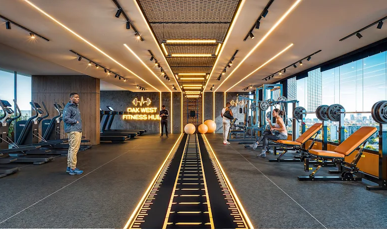 Fully equipped fitness centre at Oak West Residency in Westlands