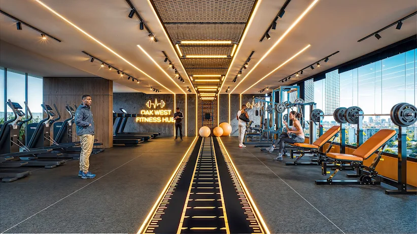 Fully equipped fitness centre at Oak West Residency in Westlands