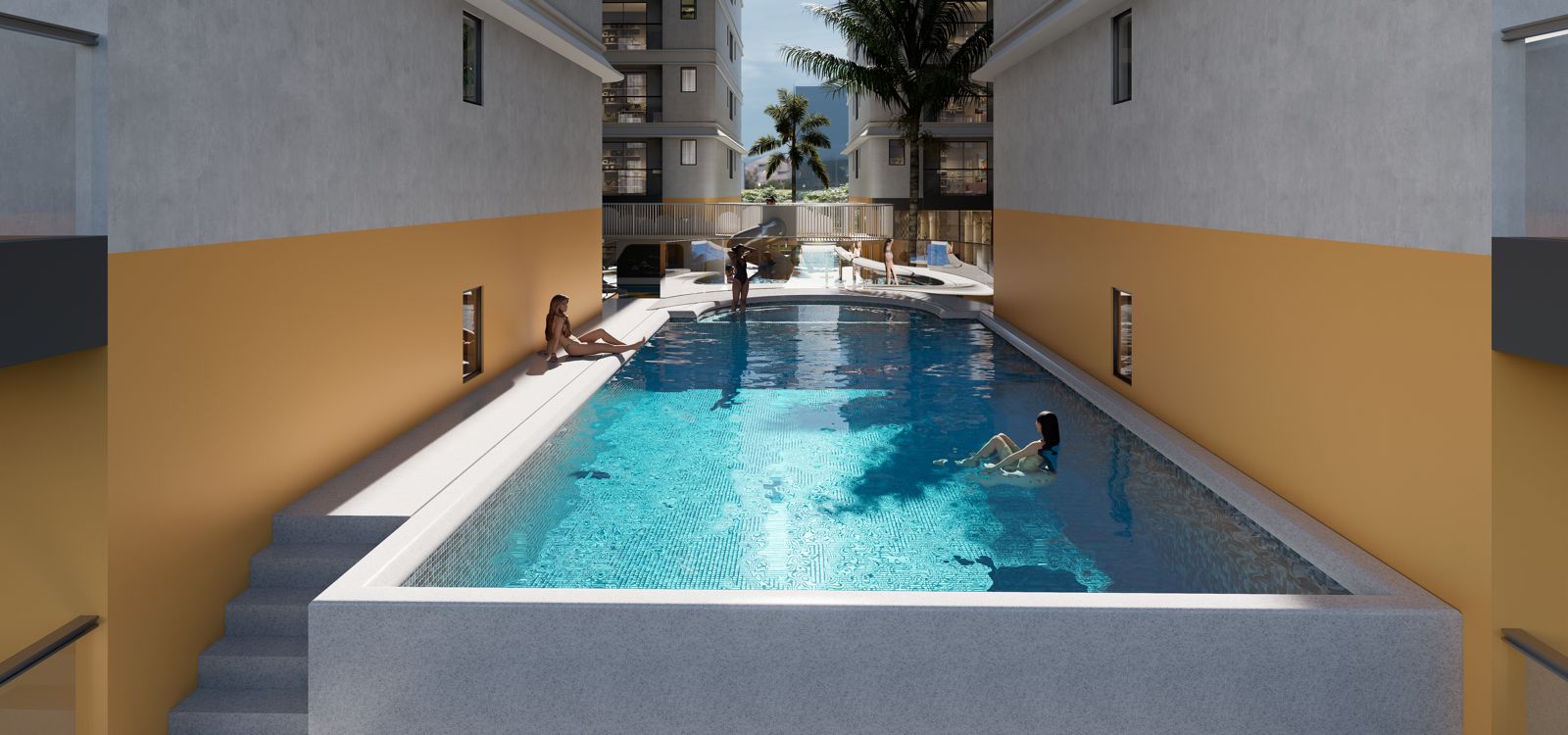 Swimming pool at Luna Oak Residency apartments for sale in Kilimani