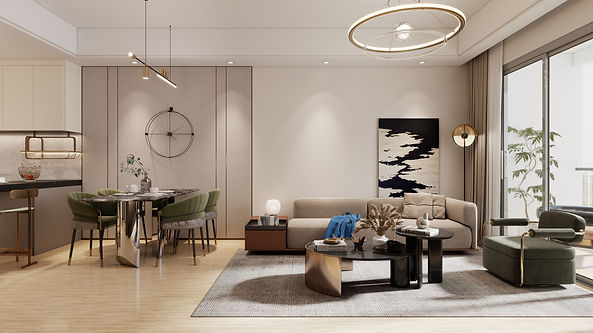 Modern open-plan kitchen with breakfast bar at Lesto Residences.
