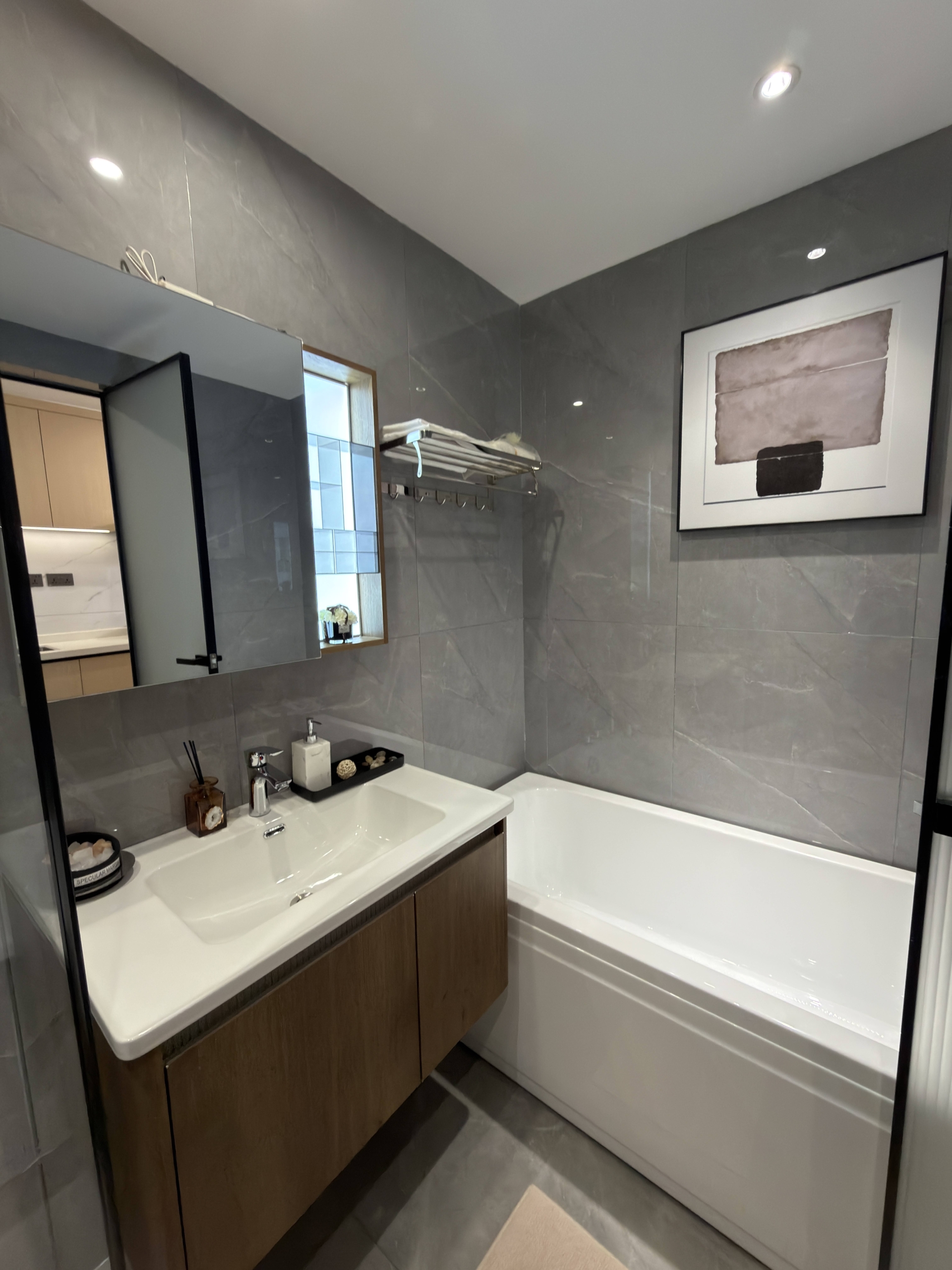 Bathroom vanity and bathtub in a 1 bedroom apartment in Westlands