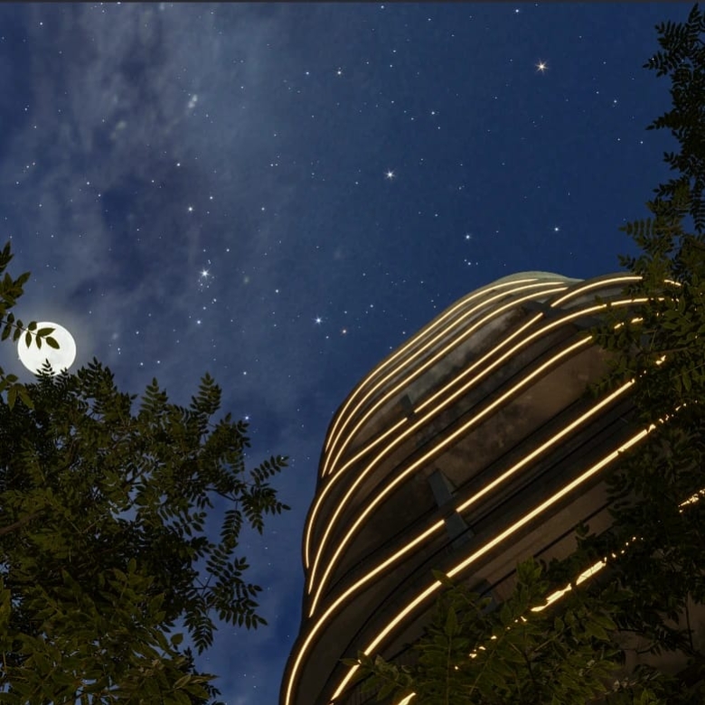 Silva Gigiri apartment building exterior illuminated at night