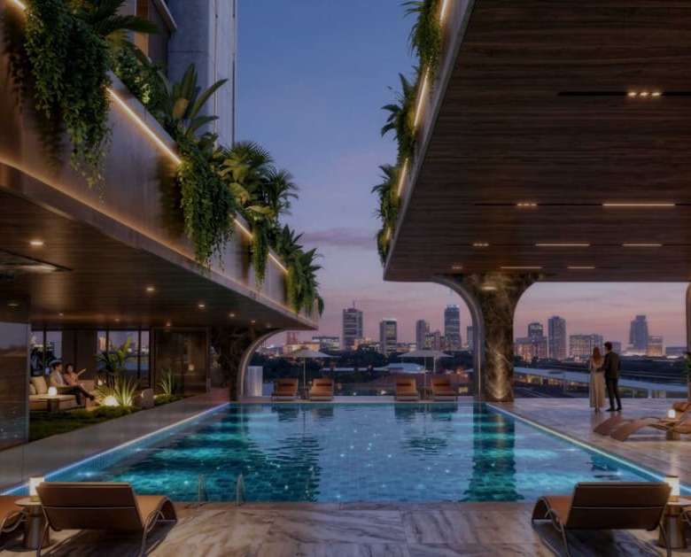 Rooftop pool and lounge area at Stellar Bay Westlands