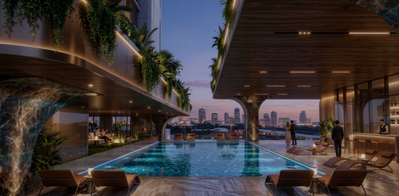Rooftop pool and lounge area at Stellar Bay Westlands