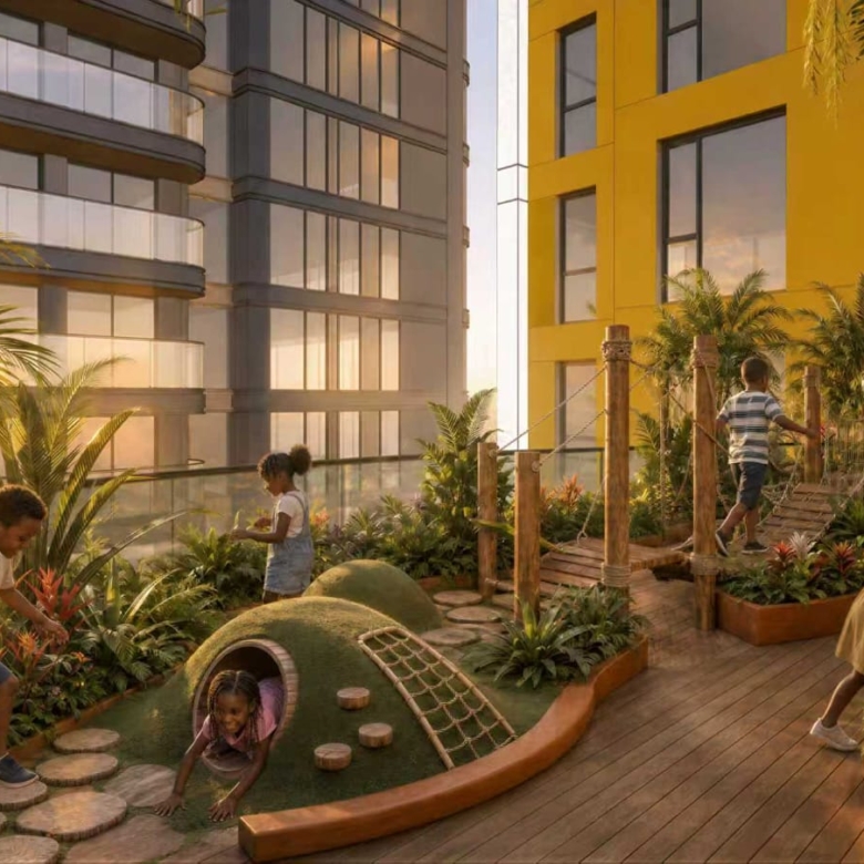 Landscaped children's play area at Stellar Bay Westlands apartments