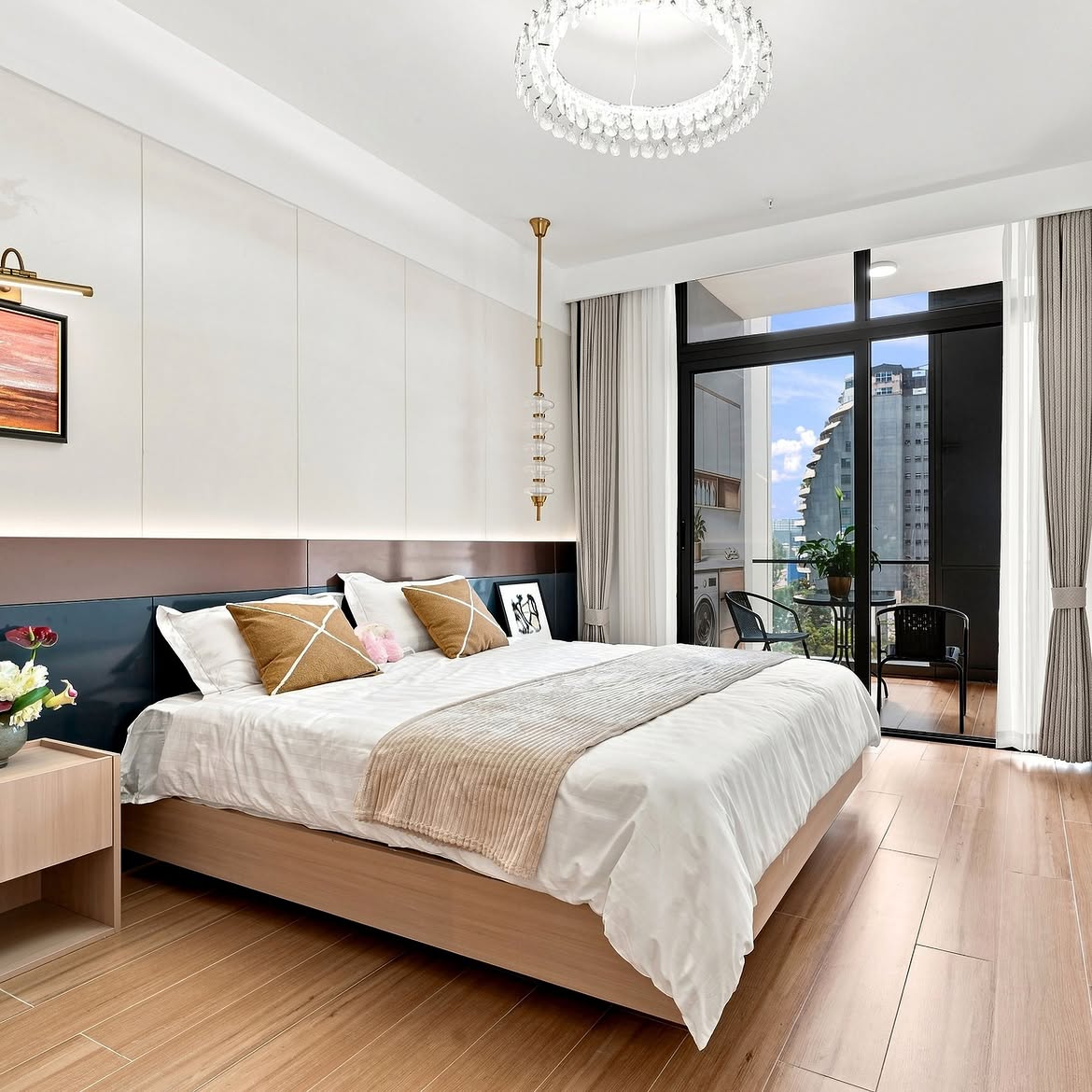 Modern bedroom with balcony at Stellar Bay Westlands apartments
