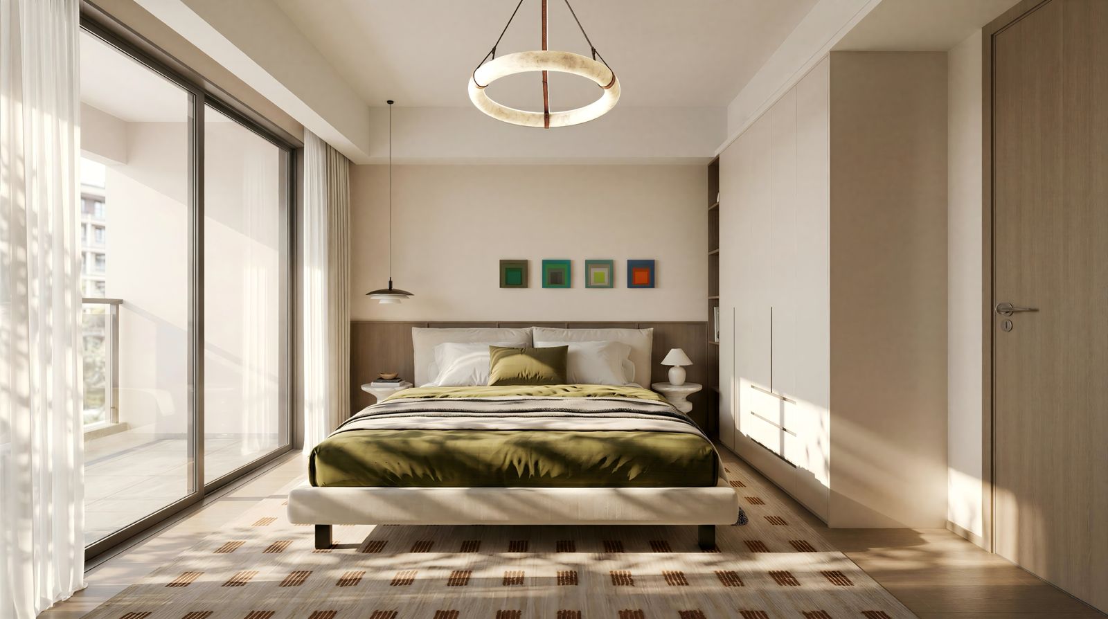Modern bedroom with balcony at Cambridge Garden Apartments Kilimani