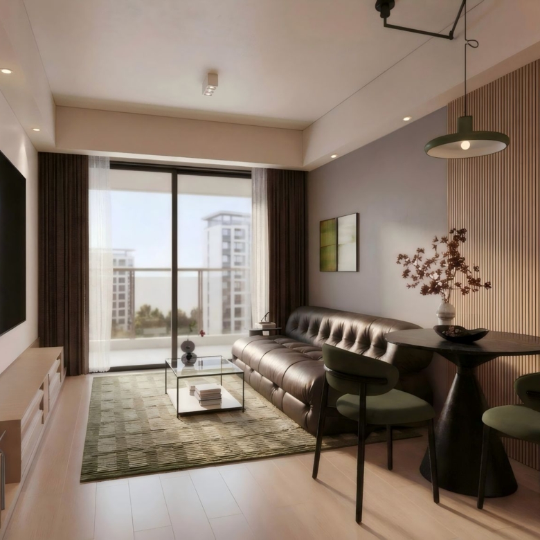 Modern apartment lounge and dining area at Cambridge Garden Kilimani