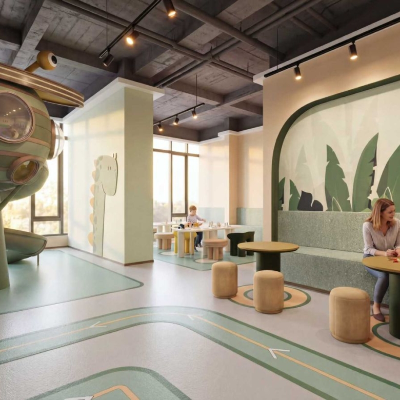 Children’s indoor playroom with slide at Cambridge Garden Kilimani