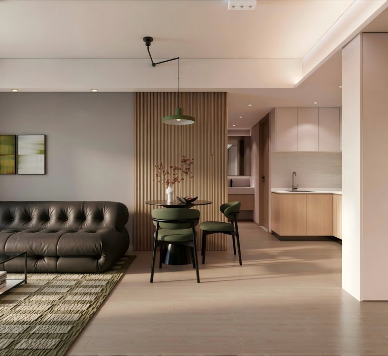 Open-plan living dining and kitchen area at Cambridge Garden Kilimani