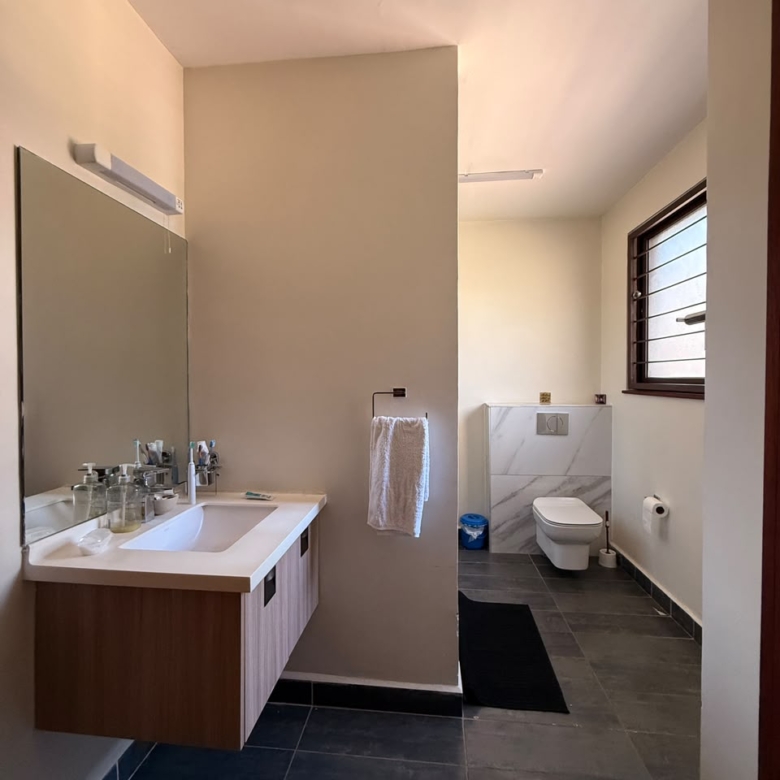 Modern bathroom vanity and wall-hung toilet at Convent Oaks Lavington