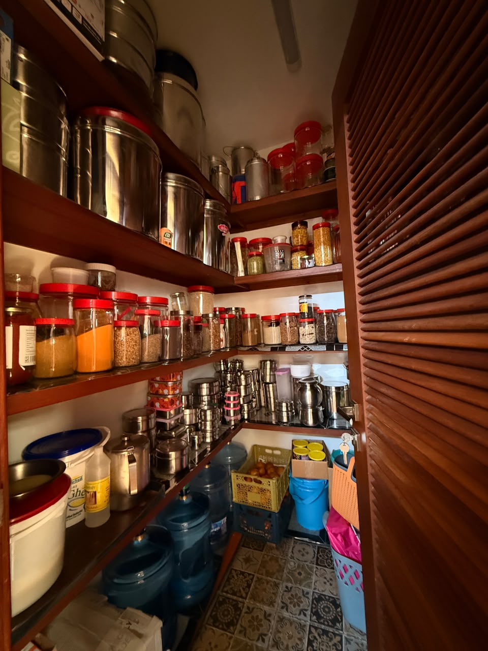Walk-in kitchen pantry with extensive shelving at Convent Oaks Lavington