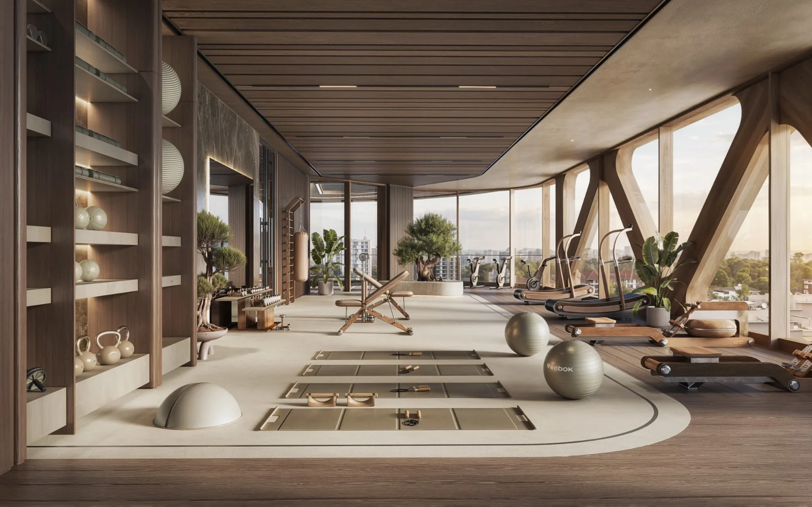 A-One Acacia Serviced Apartments gym and yoga room with city views